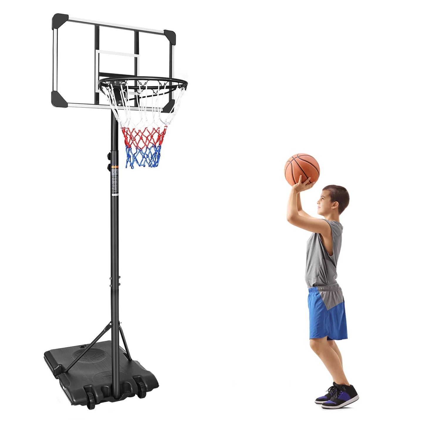 Nicetub 5.6-7ft Portable Basketball Hoop Outdoor, 28 Inch Kids/Youth Basketball Hoop, Outdoor Portable Basketball Goal System with Stable Base and Wheels, Black