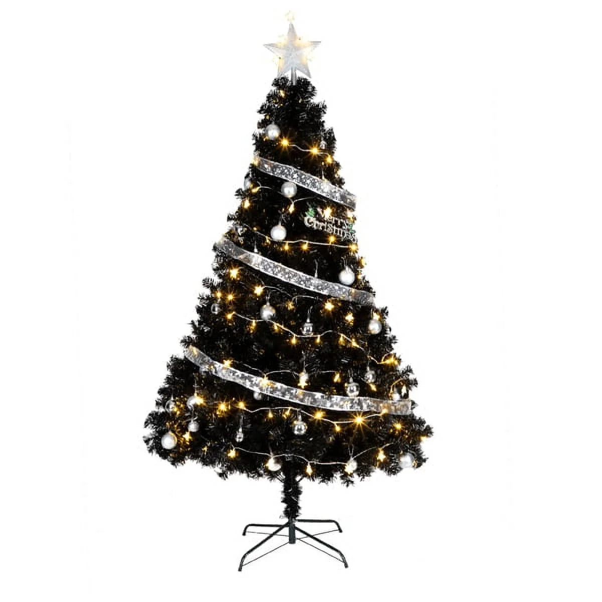Nicetub 6Ft Christmas Pine Tree with 1600 Branch Tips and Metal Tree Base for Home, Office and Party Decoration, Black Holiday Christmas Tree