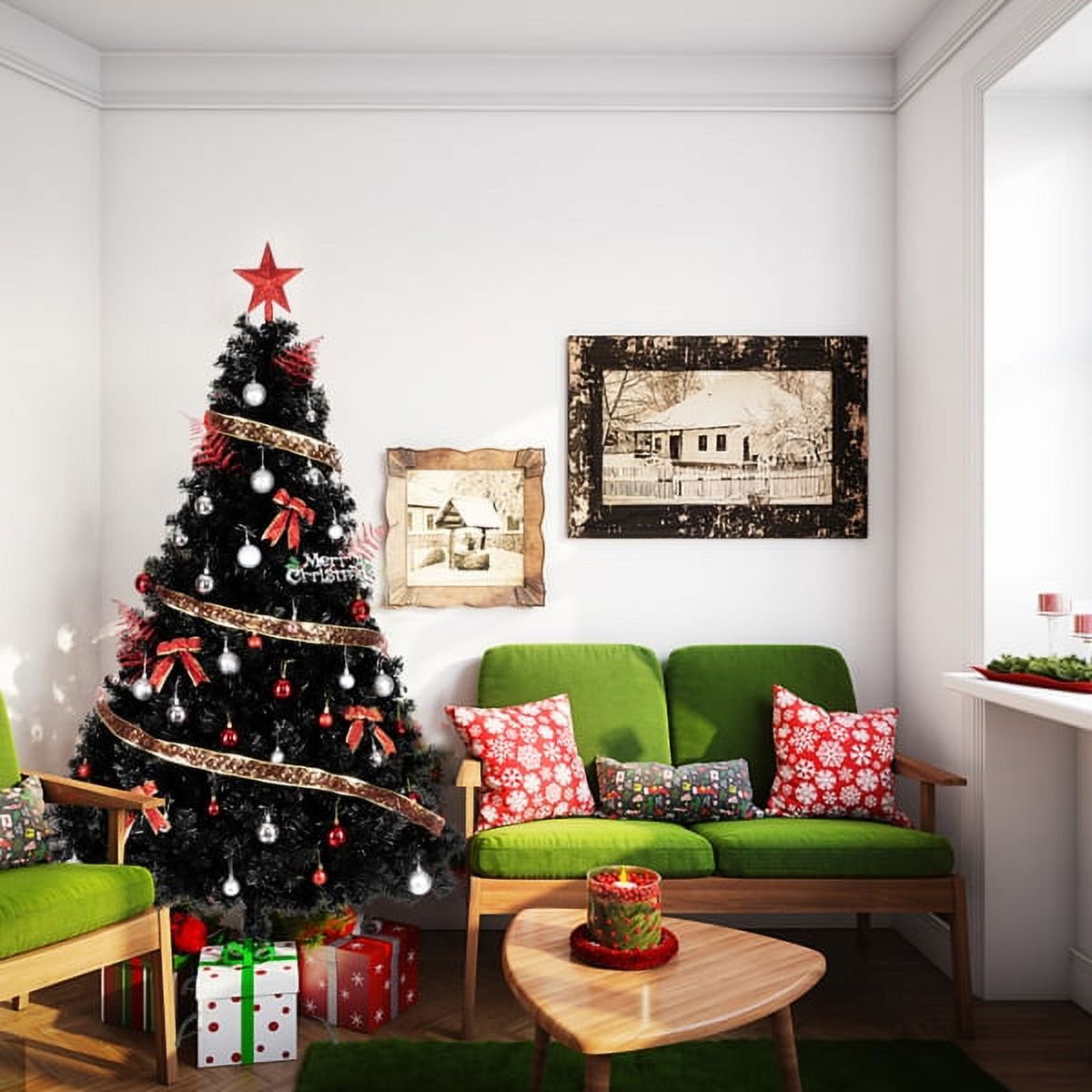 Nicetub 6Ft Christmas Pine Tree with 1600 Branch Tips and Metal Tree Base for Home, Office and Party Decoration, Black Holiday Christmas Tree