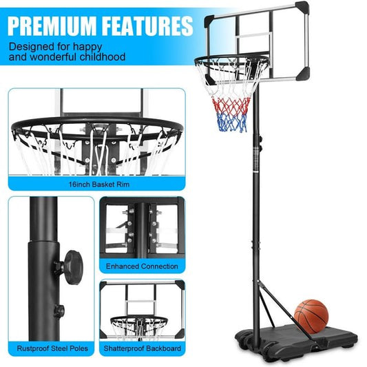 Nicetub 5.6-7ft Portable Basketball Hoop Outdoor, 28 Inch Kids/Youth Basketball Hoop, Outdoor Portable Basketball Goal System with Stable Base and Wheels, Black